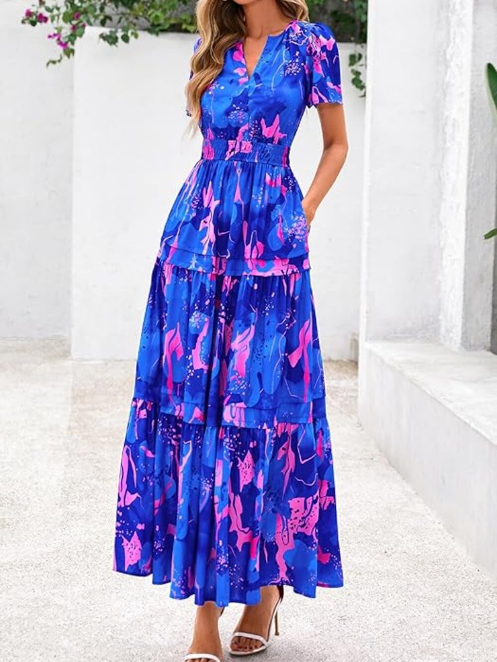New PRETTYGARDEN  Boho Bali Floral Maxi Dress with Pockets